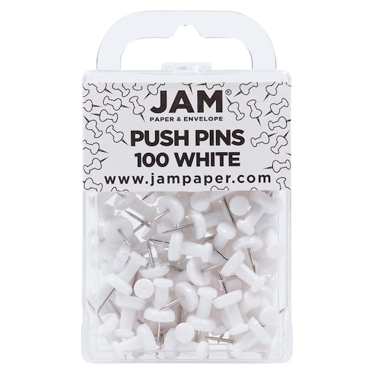 JAM Paper White Standard Push Pins, 2 Packs of 100